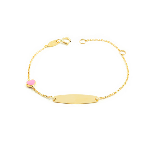 9ct Yellow Gold Personalized Slave Heart Pink Shine Girls Bracelet 14 cm