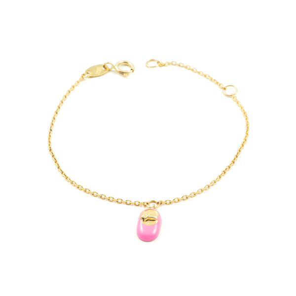 9ct Yellow Gold Enamel Pink Shoe Shine Girls Bracelet 14 cm