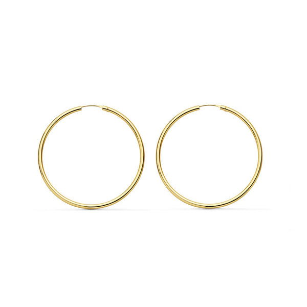 Pendientes Oro Amarillo 18K Aros Redondo Flexibles Brillo 27 x 1,5 mm