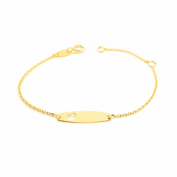 9ct Yellow Gold Personalized Slave Heart Girls Bracelet 14 cm