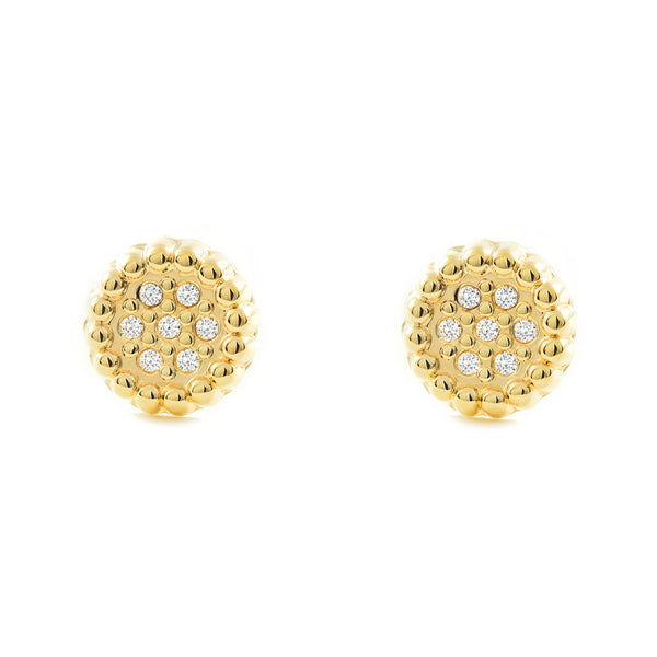 9ct Yellow Gold Round Cubic Zirconias Children's Girls Earrings shine