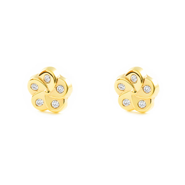 Pendientes Niña Oro Amarillo 9K Flor Circonitas Brillo