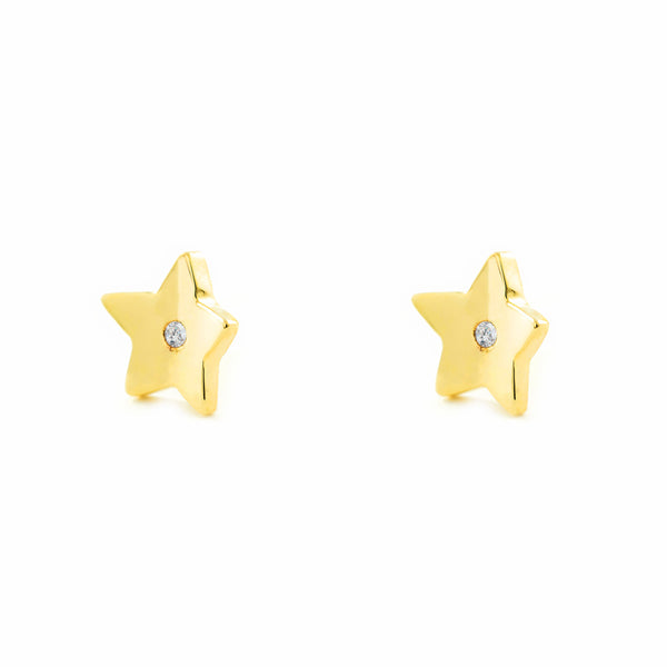 9ct Yellow Gold Star Cubic Zirconia Children's Baby Girls Earrings shine