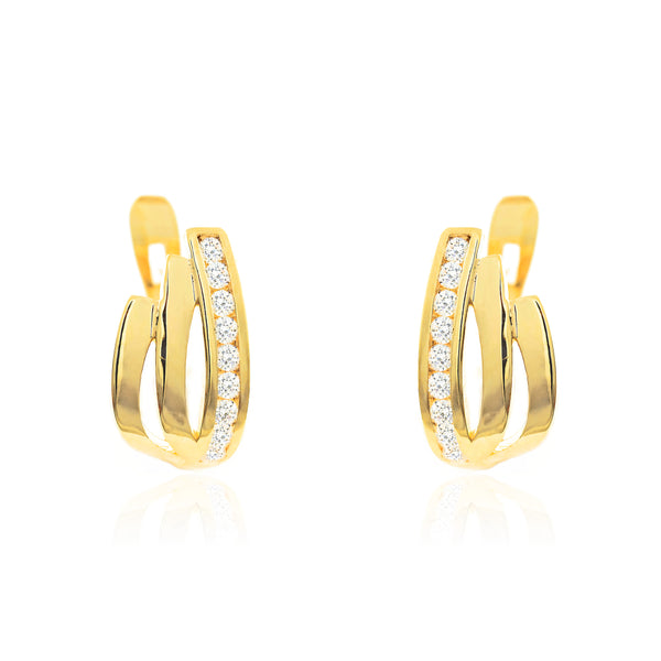 9ct Yellow Gold Bands Cubic Zirconias Children's Girls Earrings shine