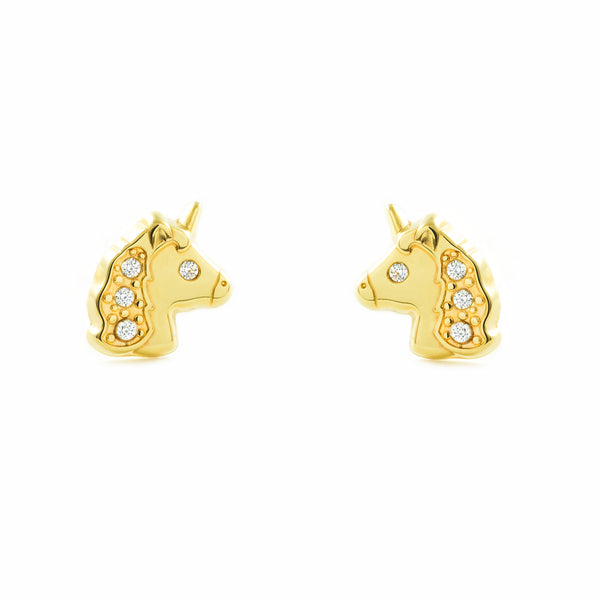 9ct Yellow Gold Unicorn Cubic Zirconias Children's Girls Earrings shine