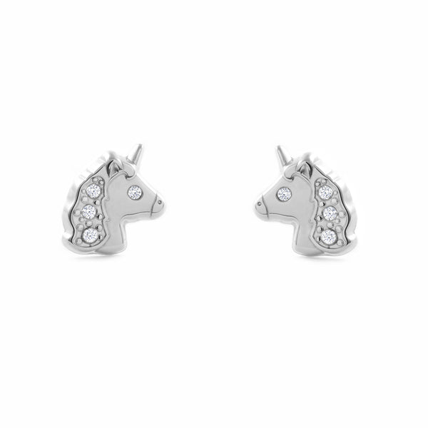 9ct White Gold Unicorn Cubic Zirconias Children's Girls Earrings shine