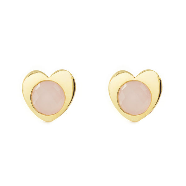 9ct Yellow Gold Heart Rose Children's Girls Earrings shine