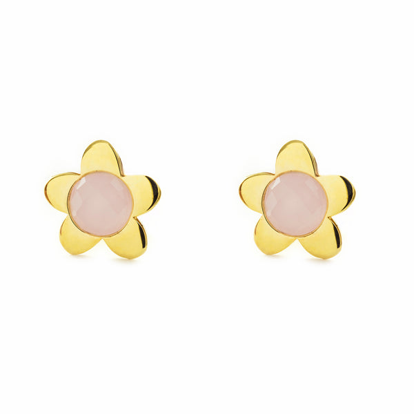 Pendientes Niña Oro Amarillo 9K Flor Margarita Rosa Brillo