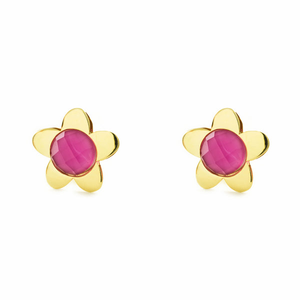 Pendientes Niña Oro Amarillo 9K Flor Margarita Rosa Brillo