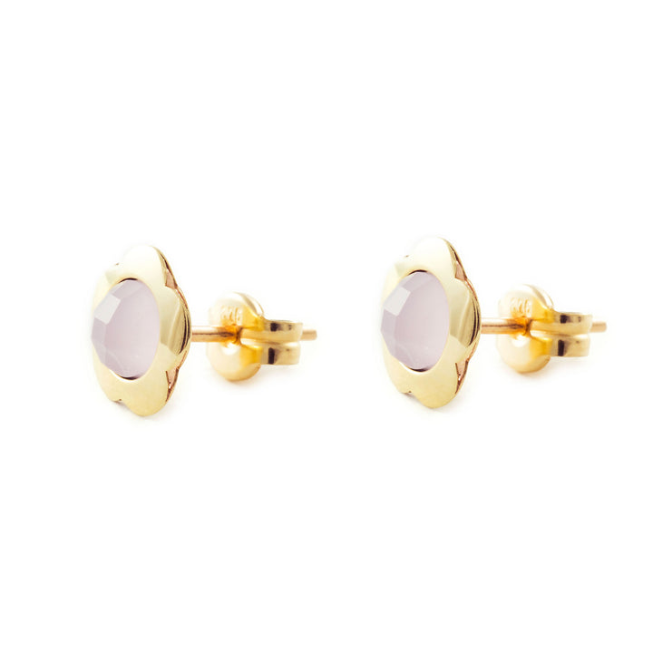 Pendientes De Oro 9kts Mondepetit - Diseño Flor Lisa, Con Estuche Y Certificado, Para Niña O Mujer