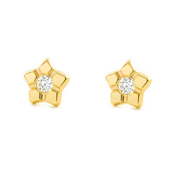 9ct Yellow Gold Star Cubic Zirconia Children's Girls Earrings shine