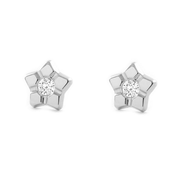 9ct White Gold Star Cubic Zirconia Children's Girls Earrings shine