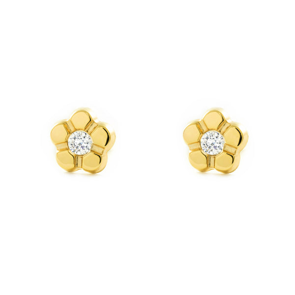 9ct Yellow Gold Daisy Flower Cubic Zirconia Children's Girls Earrings shine