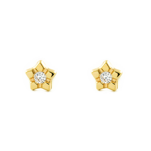 9ct Yellow Gold Star Cubic Zirconia Children's Baby Girls Earrings shine