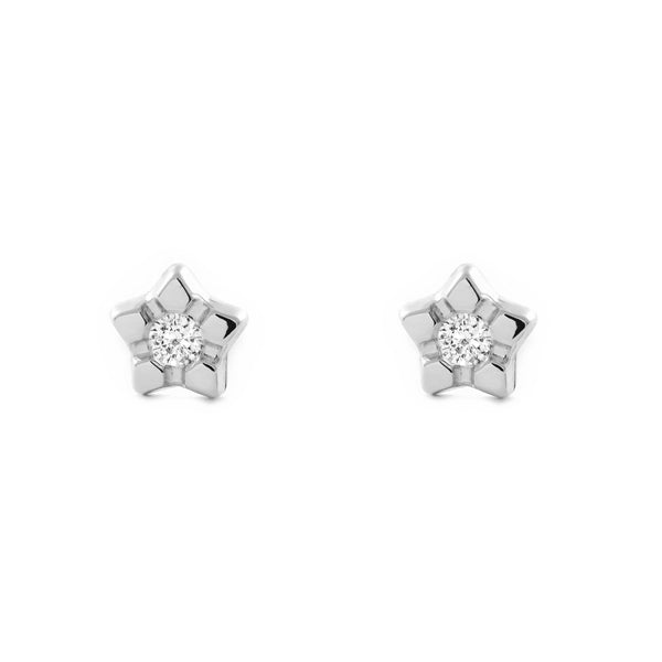 9ct White Gold Star Cubic Zirconia Children's Baby Girls Earrings shine