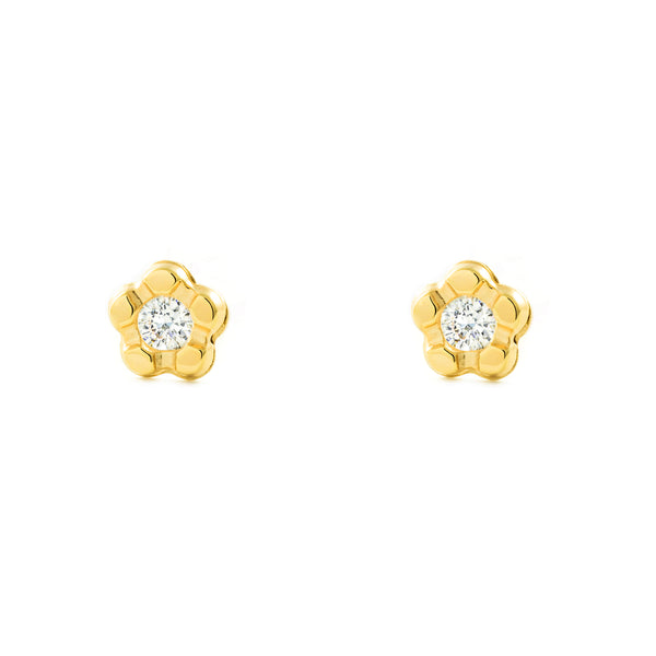 9ct Yellow Gold Daisy Flower Cubic Zirconia Children's Baby Earrings shine