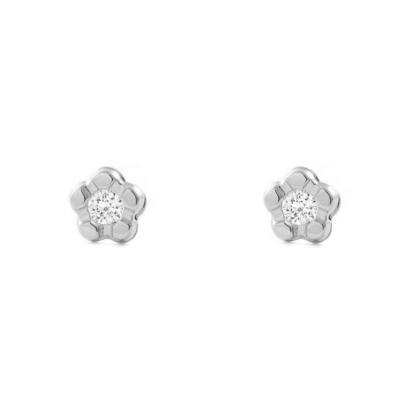 9ct White Gold Daisy Flower Cubic Zirconia Children's Baby Earrings shine