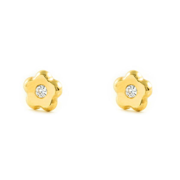 9ct Yellow Gold Daisy Flower Cubic Zirconia Children's Baby Girls Earrings shine