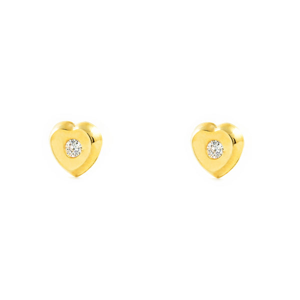 9ct Yellow Gold Heart Cubic Zirconia Children's Baby Girls Earrings shine