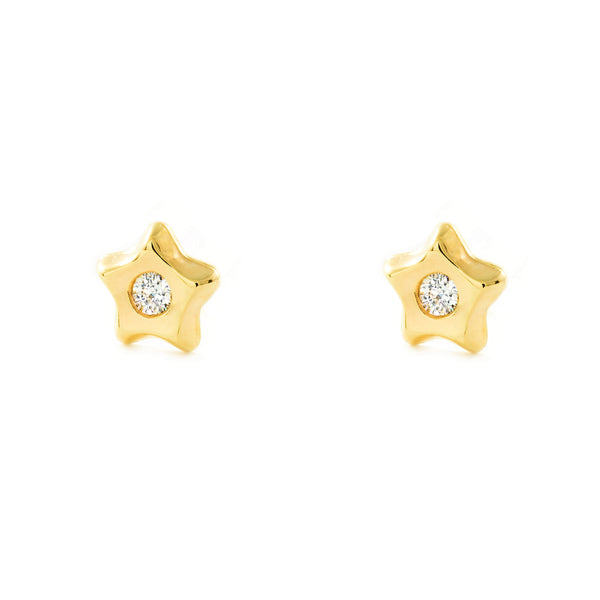 9ct Yellow Gold Star Cubic Zirconia Children's Baby Girls Earrings shine