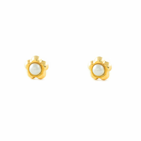 9ct Yellow Gold Daisy Flower Pearl 2.5 mm Children's Baby Girls Earrings shine