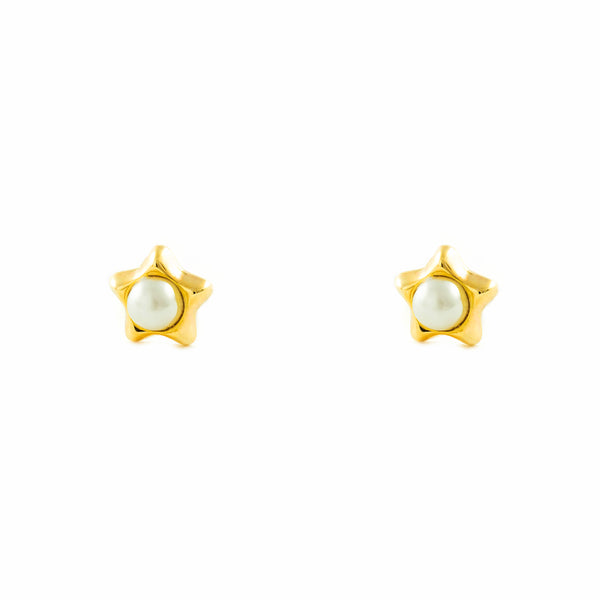 9ct Yellow Gold Star Pearl 2.5 mm Children's Baby Girls Earrings shine