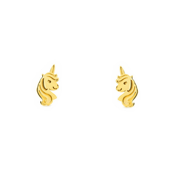 9ct Yellow Gold Unicorn Children's Baby Girls Earrings shine