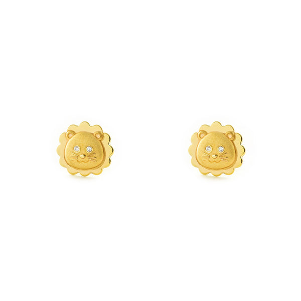 9ct Yellow Gold Lion Cubic Zirconia Children's Girls Earrings Matte Shine