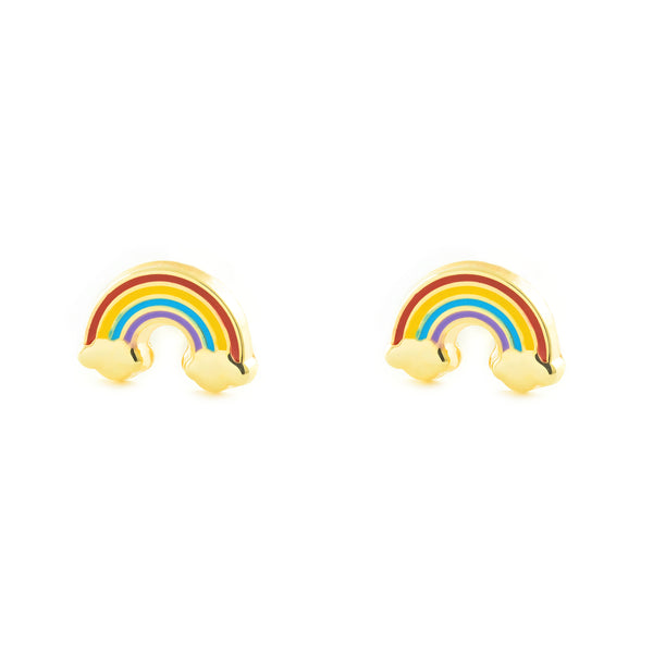 9ct Yellow Gold Multicolored enamel Rainbow Children's Girls Earrings shine