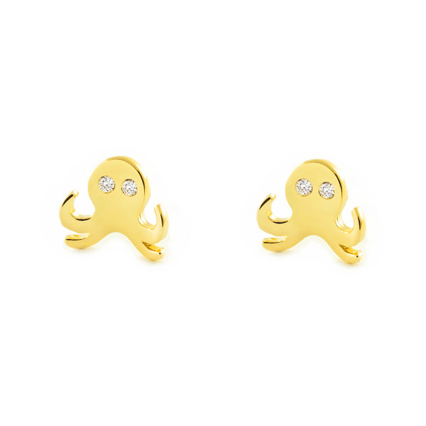 9ct Yellow Gold Octopus Cubic Zirconia Children's Girls Earrings shine