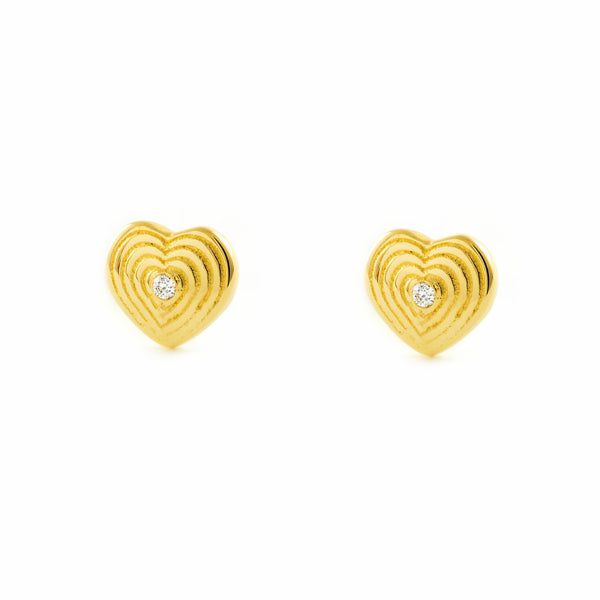 Pendientes Bebe-Niña Oro Amarillo 9K Corazón Circonita Brillo