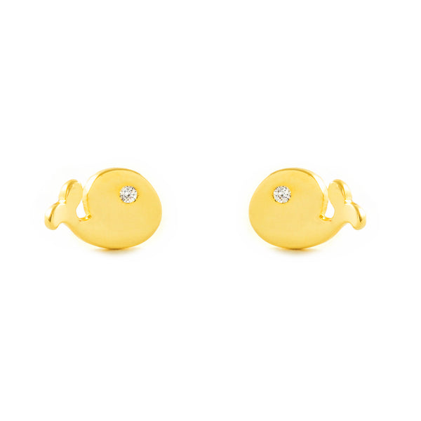 Pendientes Bebe-Niña Oro Amarillo 9K Ballena Circonita Brillo