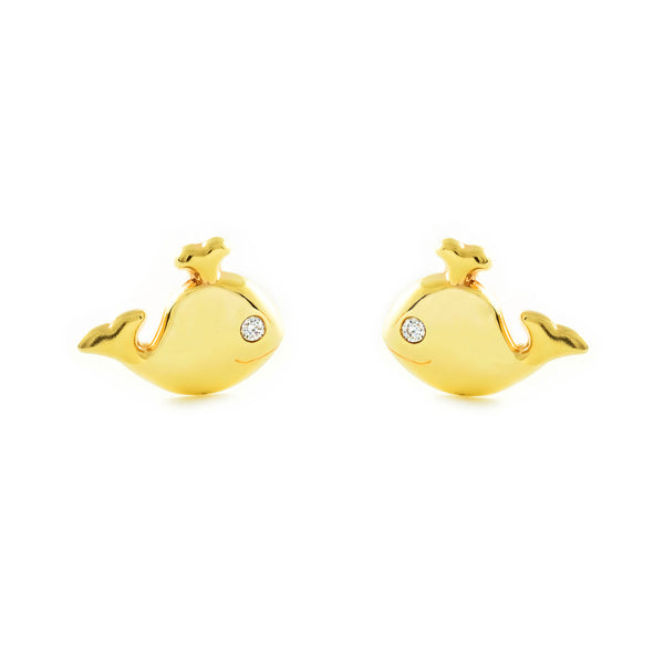 Pendientes Bebe-Niña Oro Amarillo 9K Ballena Circonita Brillo