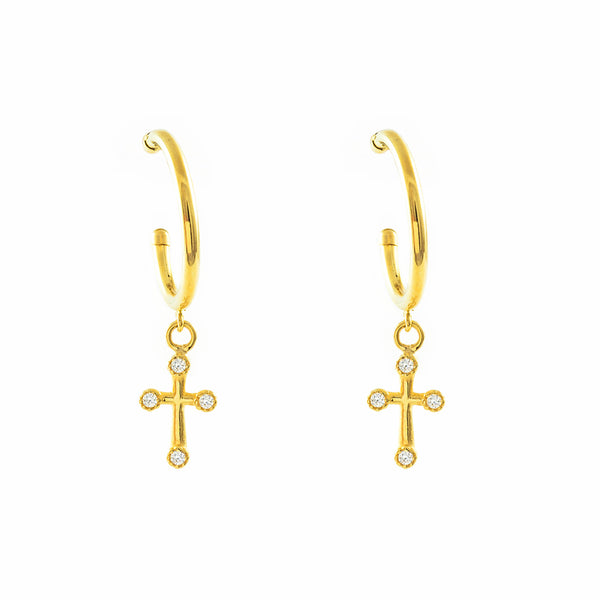 9ct Yellow Gold Cross Hoops Earrings shine 27x6 mm