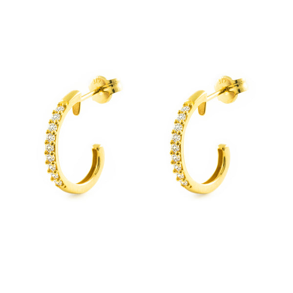 9ct Yellow Gold Half Hoop Cubic Zirconias Earrings shine