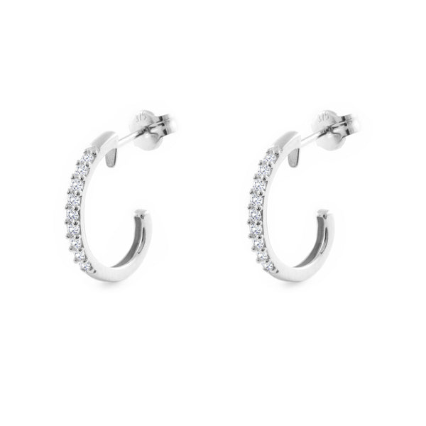 9ct White Gold Half Hoop Cubic Zirconias Earrings shine