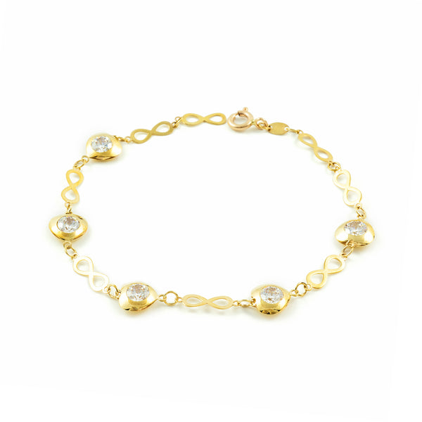 9ct Yellow Gold Women's Bracelet Endless Cubic Zirconia Sparkle 20 cm