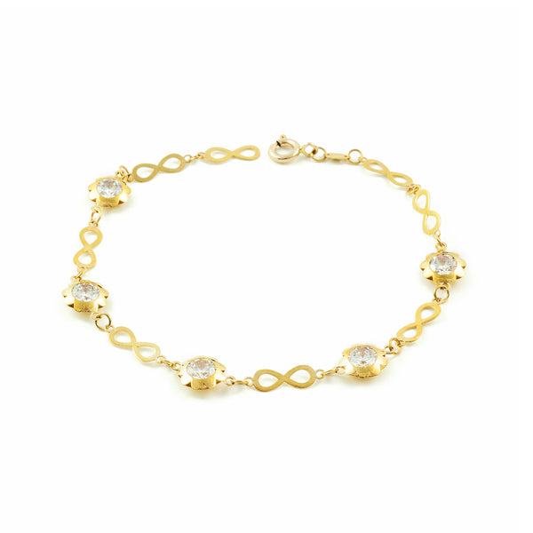  9ct Yellow Gold Infinity and Flower Cubic Zirconia Women's Bracelet 20 cm