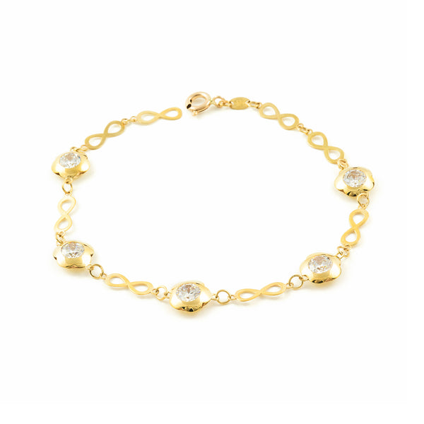 9ct Yellow Gold Women's Bracelet Endless Cubic Zirconia Sparkle 20 cm