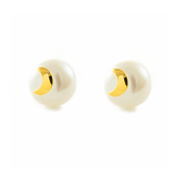 18ct Yellow Gold Moon Pearl 7 mm Children's Girls Earrings shine