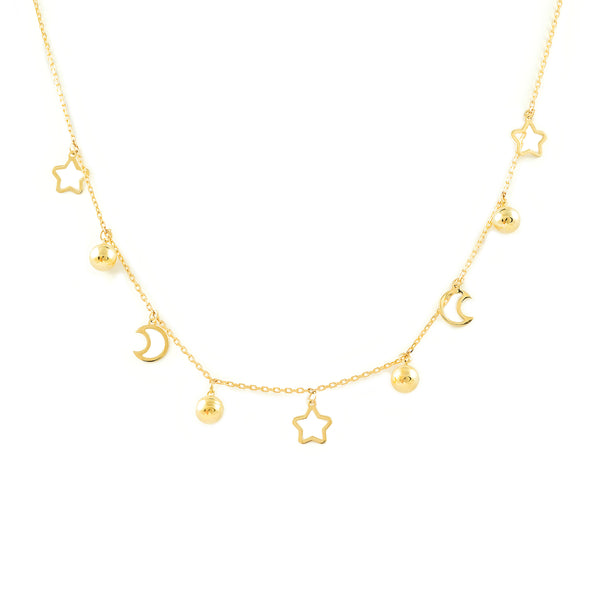 9ct Yellow Gold Starss and Moons Necklace 42 cm