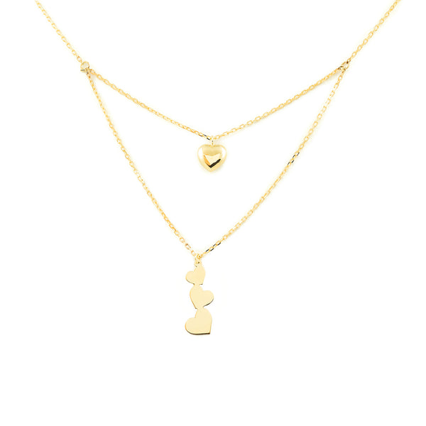 9ct Yellow Gold Hearts Necklace 42 cm