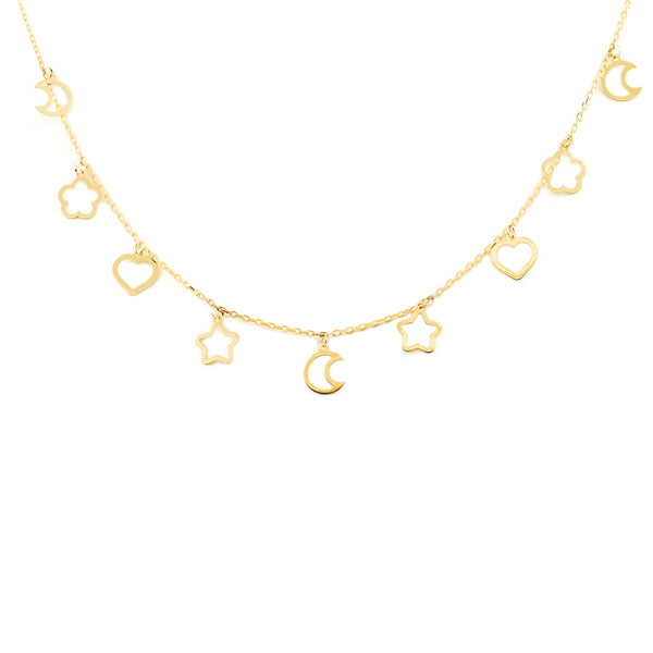 9ct Yellow Gold Charms Necklace 42 cm