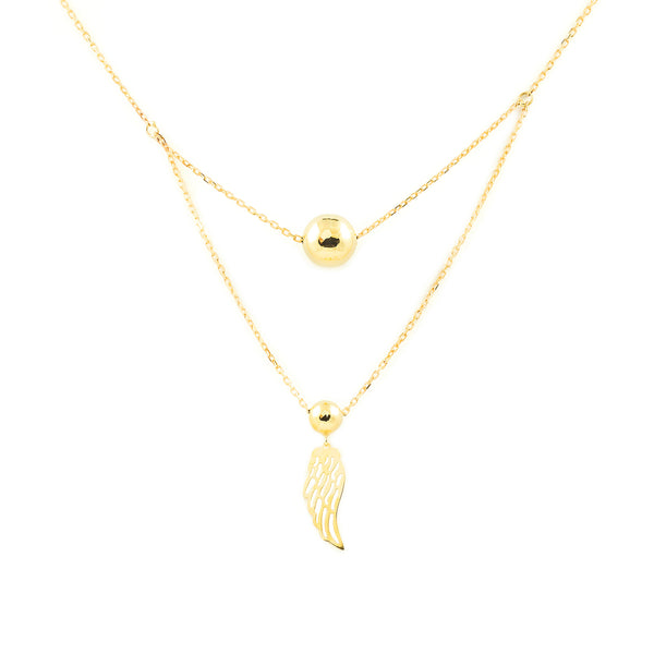 9ct Yellow Gold Balls and Wing Necklace 42 cm