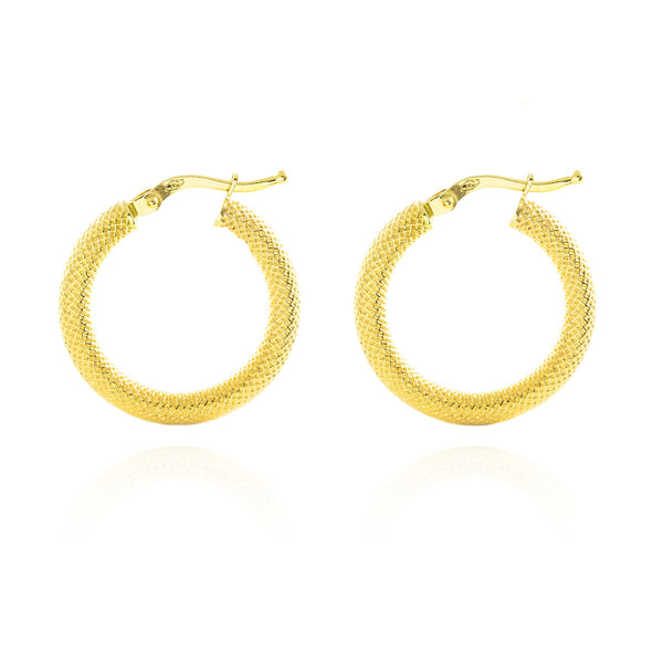 Pendientes Oro Amarillo 18K Aros Redondo Texturado 21 x 3 mm