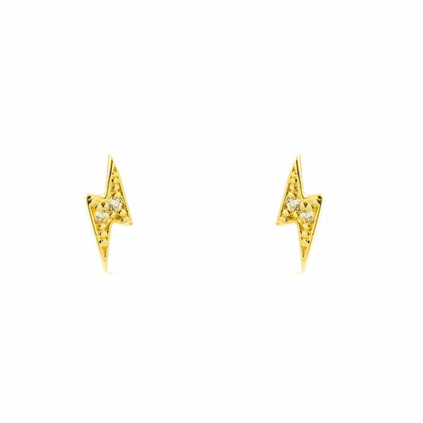 9ct Yellow Gold Lightning Cubic Zirconia textured Earrings