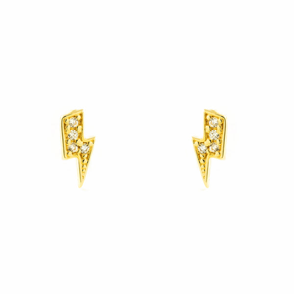 9ct Yellow Gold Lightning Cubic Zirconia textured Earrings