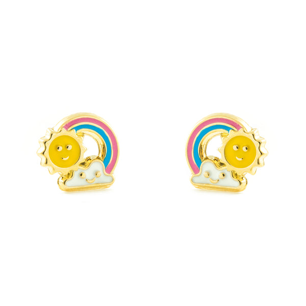 Pendientes Niña Oro Amarillo 9K Arco Iris Esmalte Multicolor Brillo