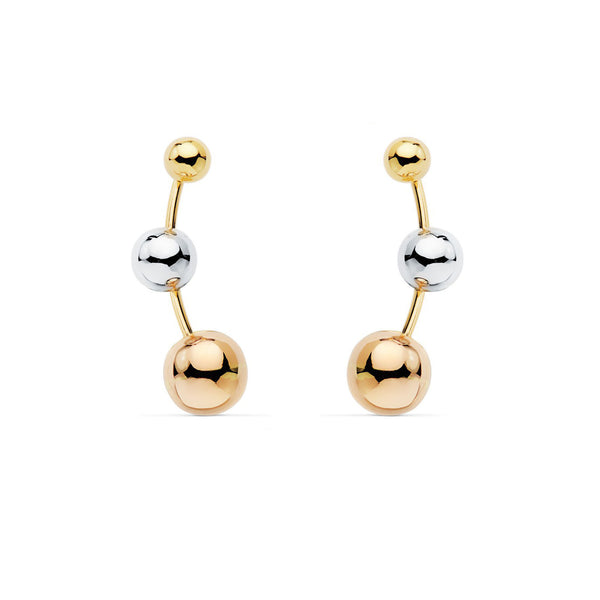 18ct three color gold Ball climber Earrings shine