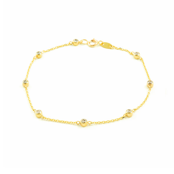 9ct Yellow Gold Girls Bracelet Sparkling Zircons 17 cm